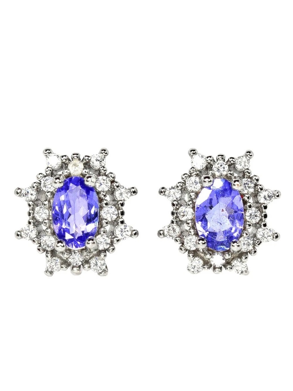 Stunning Genuine Blue Tanzanite .45CT w/ Halo Stud Earrings 925 Sterling Silver